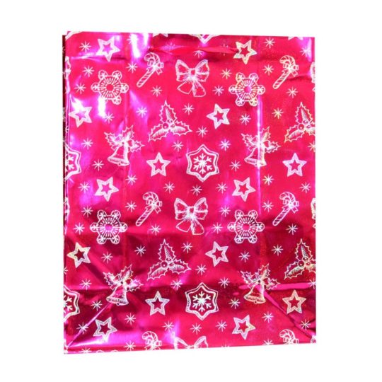Пакет подарочный г/ф 32*45см розовый Новый год уп12/480шт Р725-12