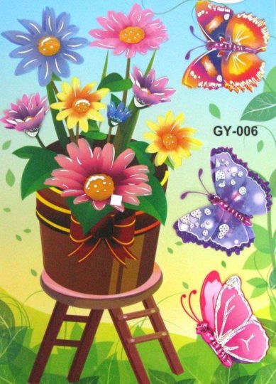 Наклейка 29*41 Цветы/бабочки пластик фольга цв фон (GY-006) уп.12шт