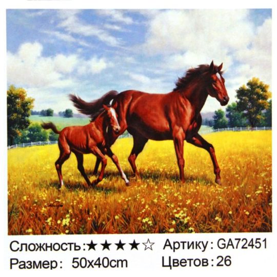 Алмазная мозаика 40*50 GA72451 Лошадь с жеребенком уп.1шт (ДЕФЕКТ УПАКОВКИ)