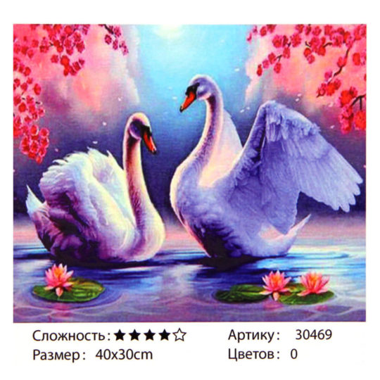 Рисование по номерам 30*40 (30469) Лебеди  уп.1/30