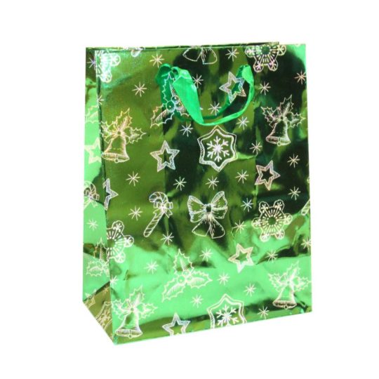 Пакет подарочный г/ф 18*23см зеленый Новый год уп12/1200шт Р725-2