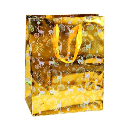 Пакет подарочный г/ф 18*23см желтый Олени уп12/1200шт Р725-3
