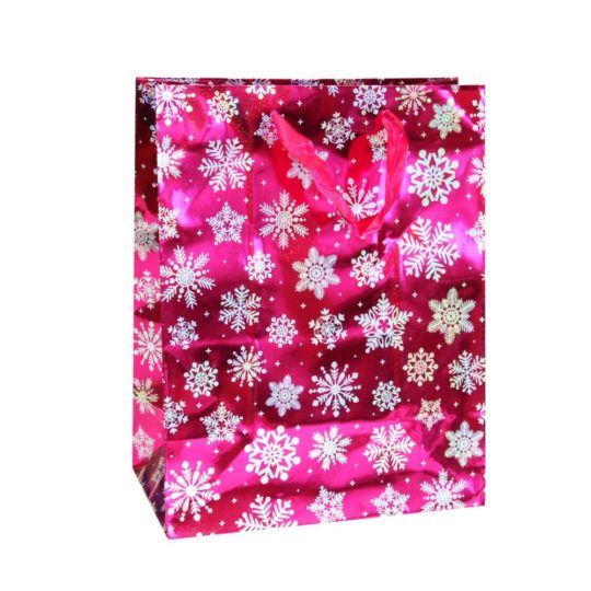 Пакет подарочный г/ф 18*23см розовый Снежинки уп12/1200шт Р725-5