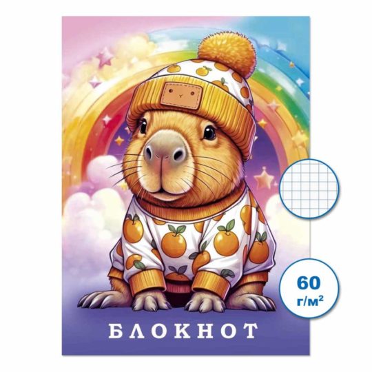 Блокнот скрепка 32л А6 Капибарка 1 уп24/192шт
